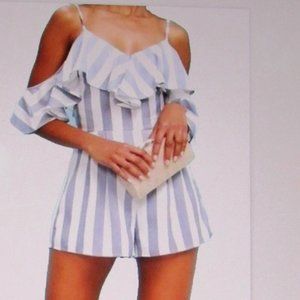 LULUS GRAY & WHITE STRIPE ROMPER MED NWOT